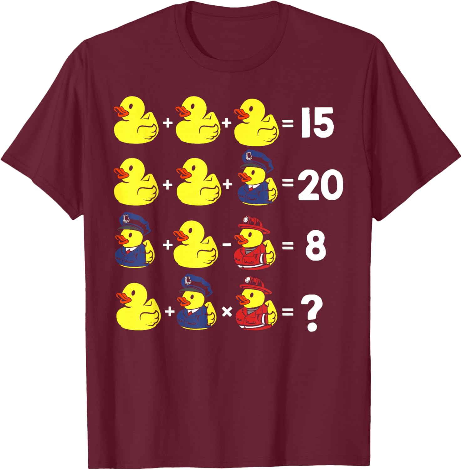 Math Teacher Humor Rubber Duck Graphic Order Of Operations Women Girls Kids T-Shirt - T-Shirt | Maroon