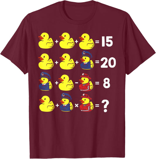 Math Teacher Humor Rubber Duck Graphic Order Of Operations Women Girls Kids T-Shirt - T-Shirt | Maroon