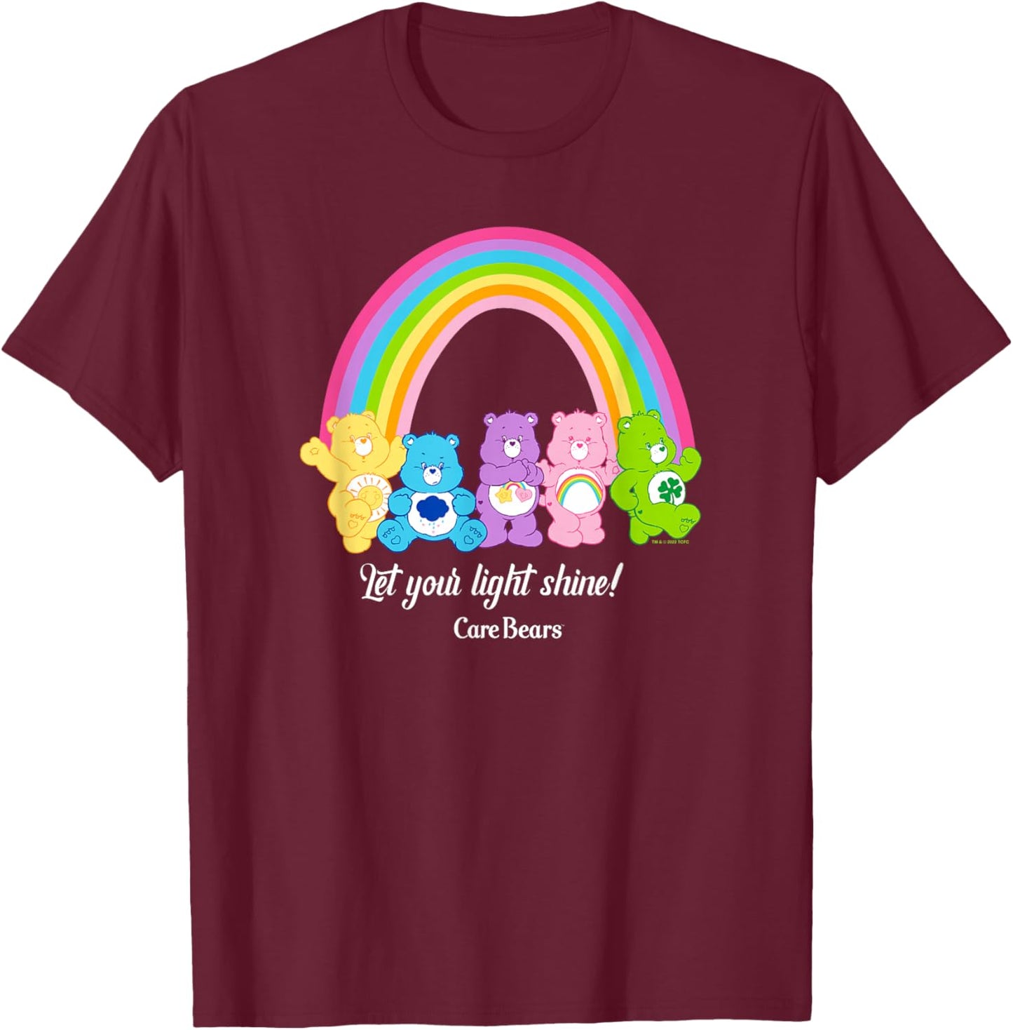 Care Bears Let Your Light Shine Vintage Rainbow Group Poster T-Shirt - T-Shirt | Maroon