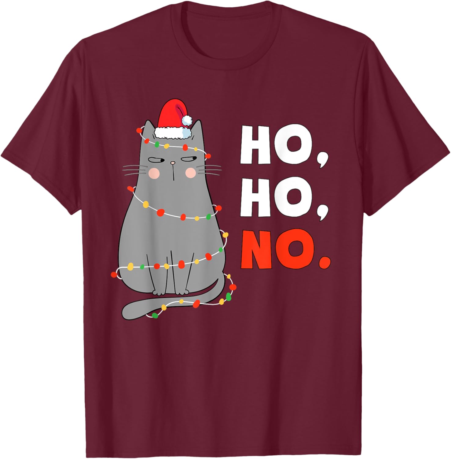 Cat Christmas Shirt Kids Funny Santa Cat Christmas Lights T-Shirt - T-Shirt | Maroon
