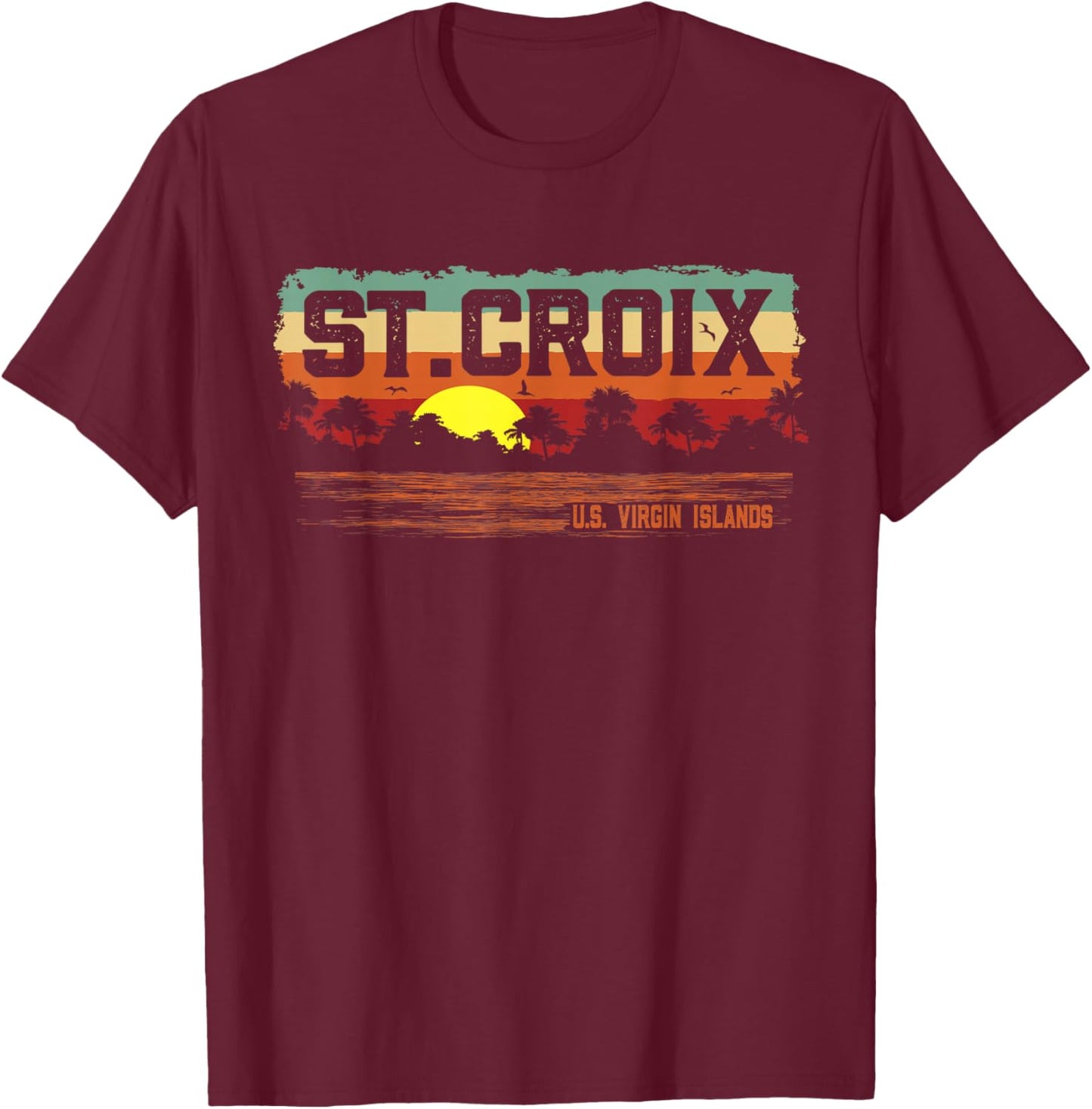 Vintage Sunset St. Croix USVI T-Shirt - T-Shirt | Maroon
