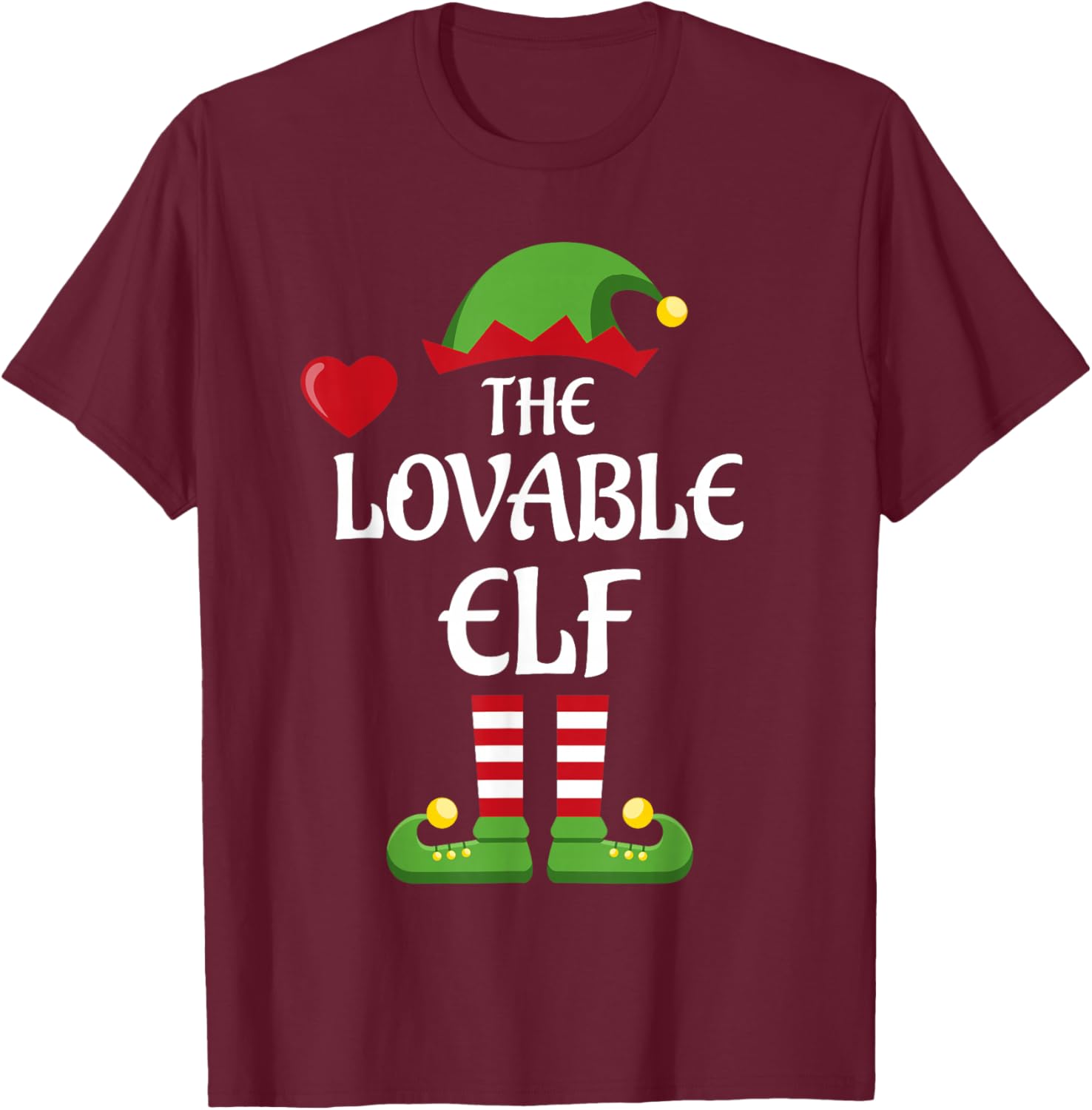 Lovable Elf Family Matching Group Christmas Love T-Shirt - T-Shirt | Maroon