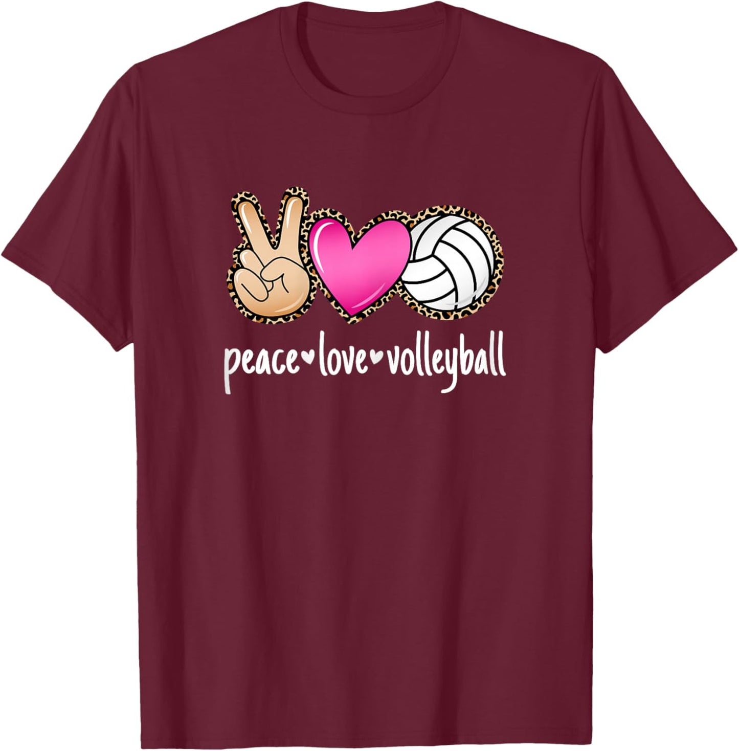 Peace Love Volleyball Women Girls Volleyball Player T-Shirt - T-Shirt | Maroon