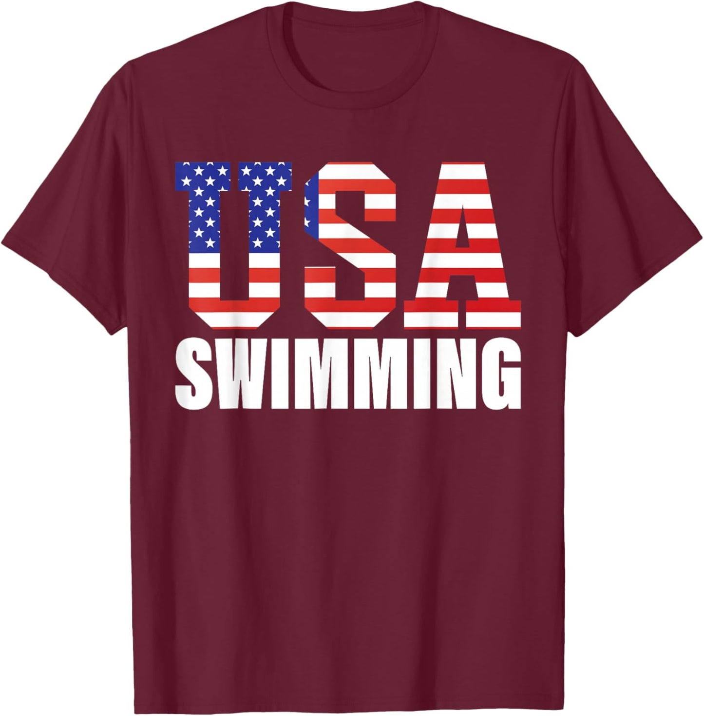 Swimming - USA America Flag & Swimmer - Swimming T-Shirt - T-Shirt | Maroon