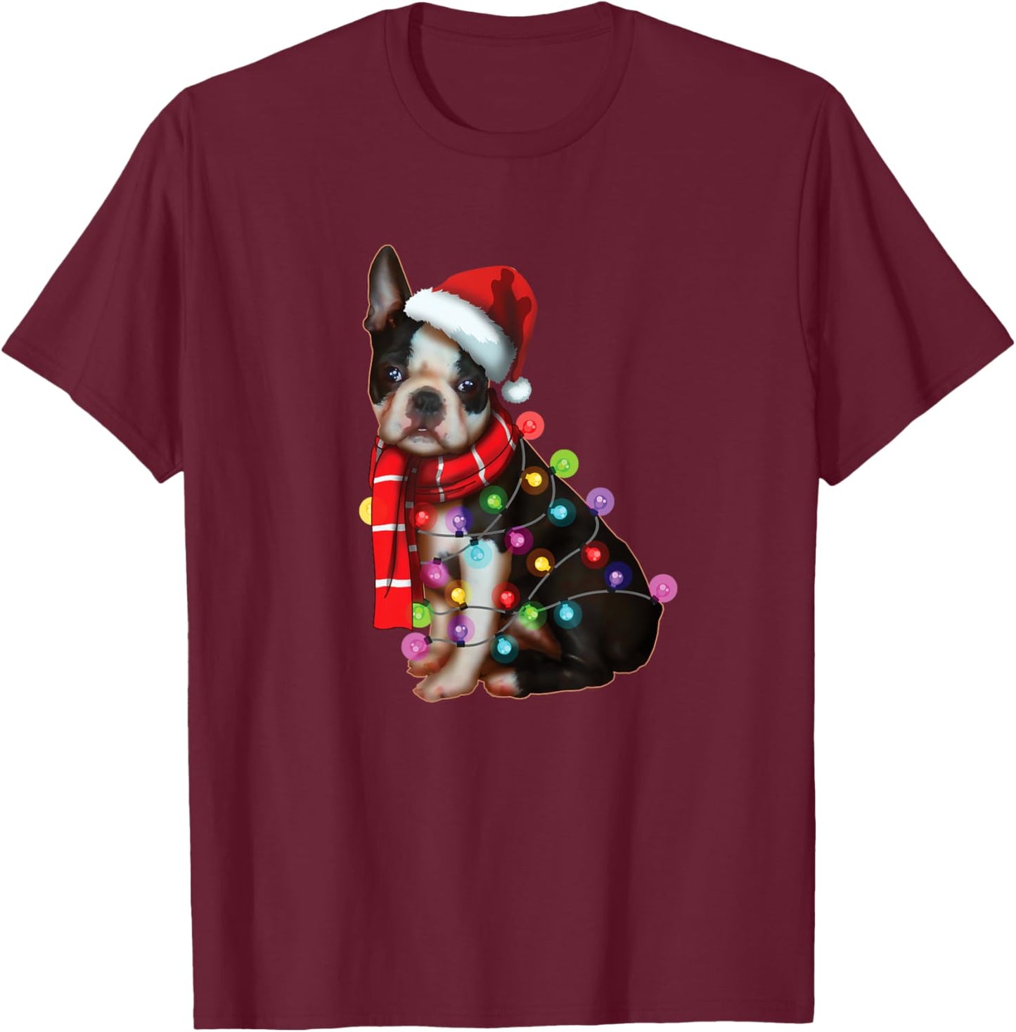 Christmas Santa Dog, Boston Terrier, Dog Lovers, Xmas T-Shirt - T-Shirt | Maroon