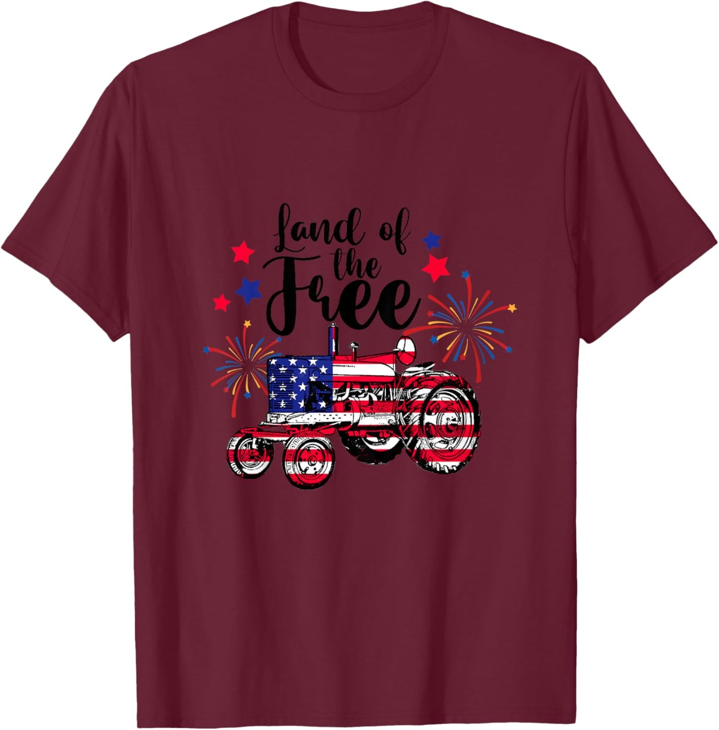 Land Of Free Cute Tractor Farmer Farm 4th Of July Toddler T-Shirt - T-Shirt | Maroon
