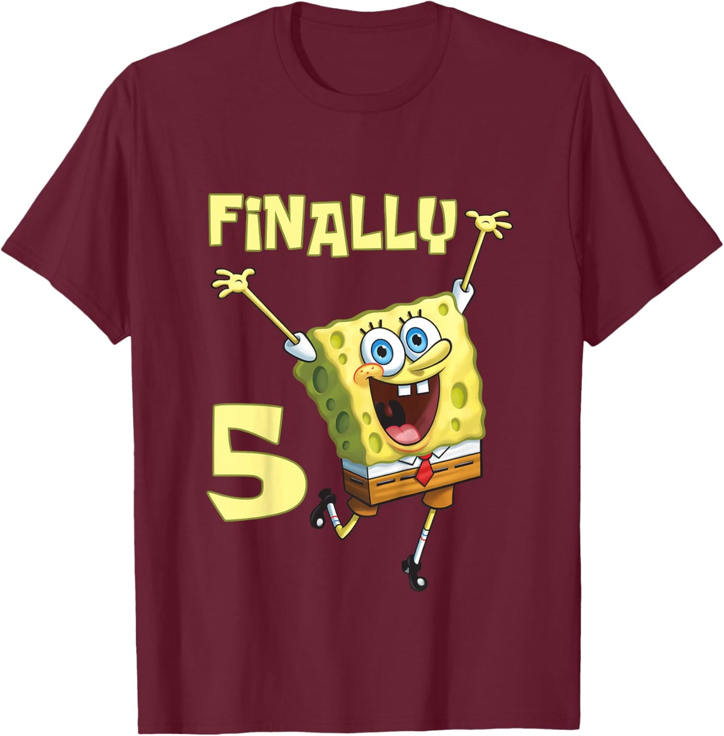 Mademark x SpongeBob SquarePants - Kids Original SpongeBob Square Pants - 5th Birthday. Finally 5. T-Shirt - T-Shirt | Maroon