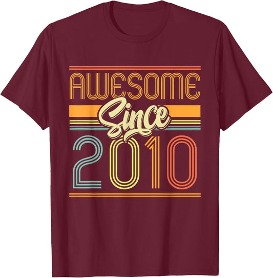 Awesome Since 2010 15th Birthday 15 Years Old Bday Kids Boys T-Shirt - T-Shirt | Maroon