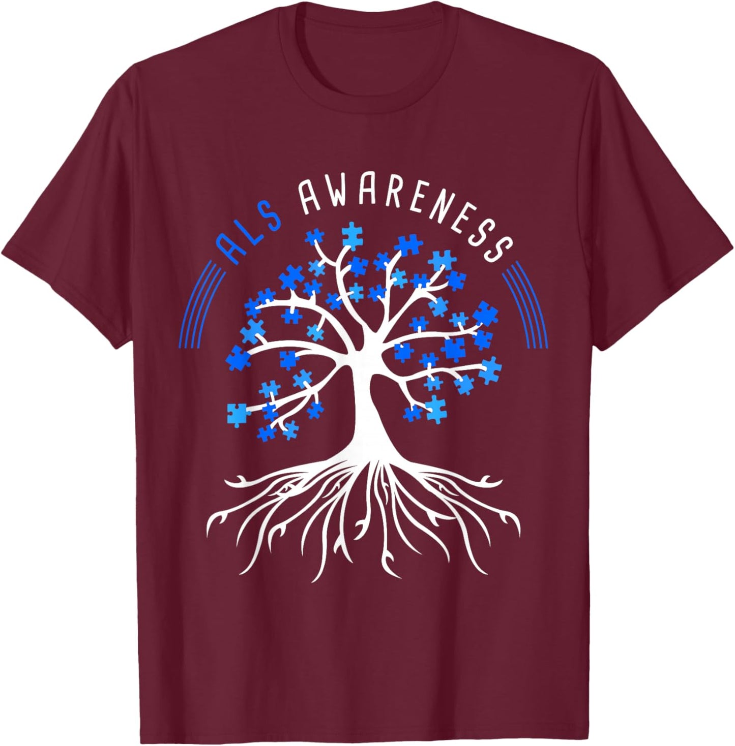 Blue Ribbon ALS Awareness Tree T-Shirt - T-Shirt | Maroon