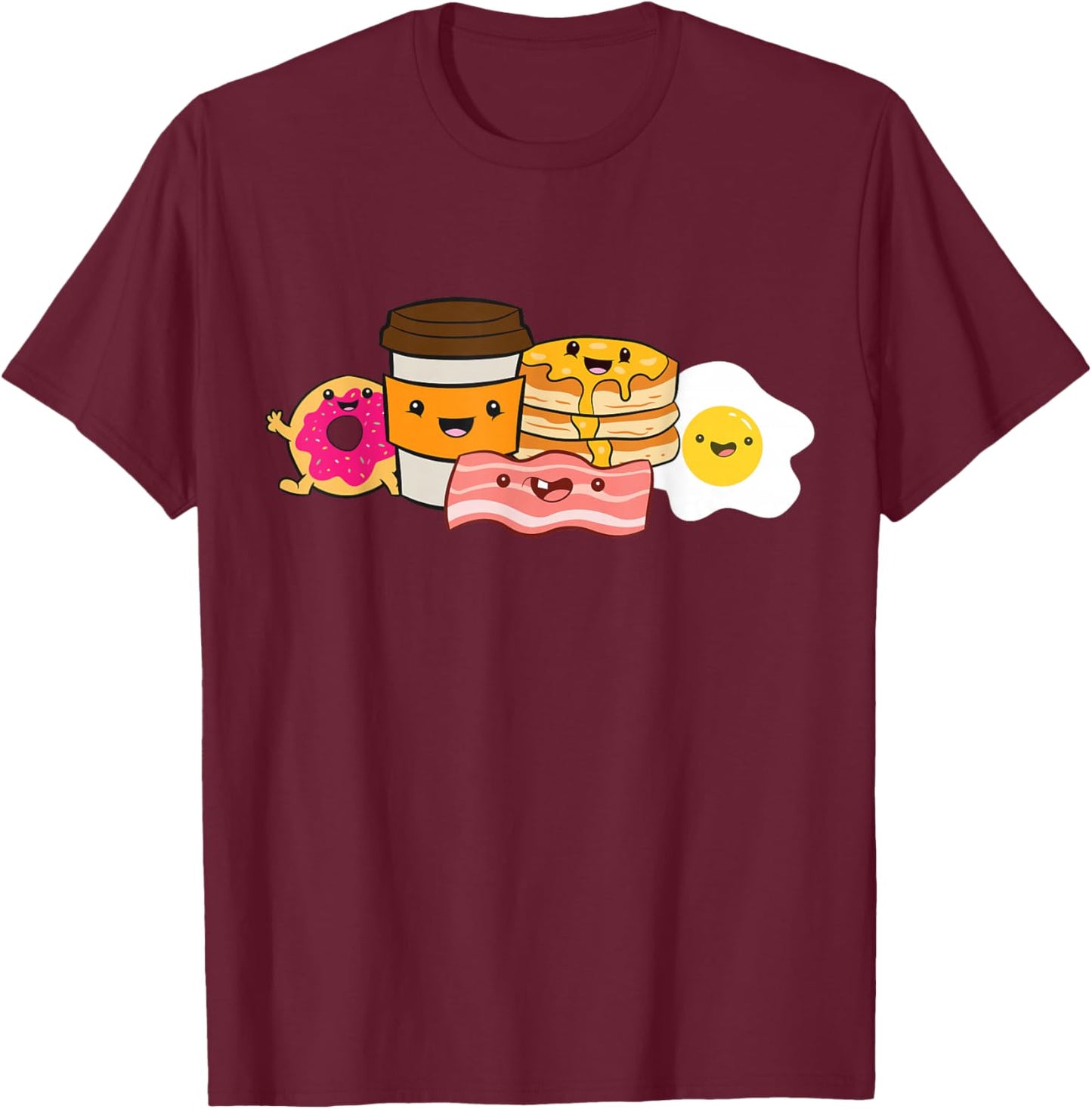 Breakfast Food Bacon Eggs Donut Waffles T-Shirt - T-Shirt | Maroon