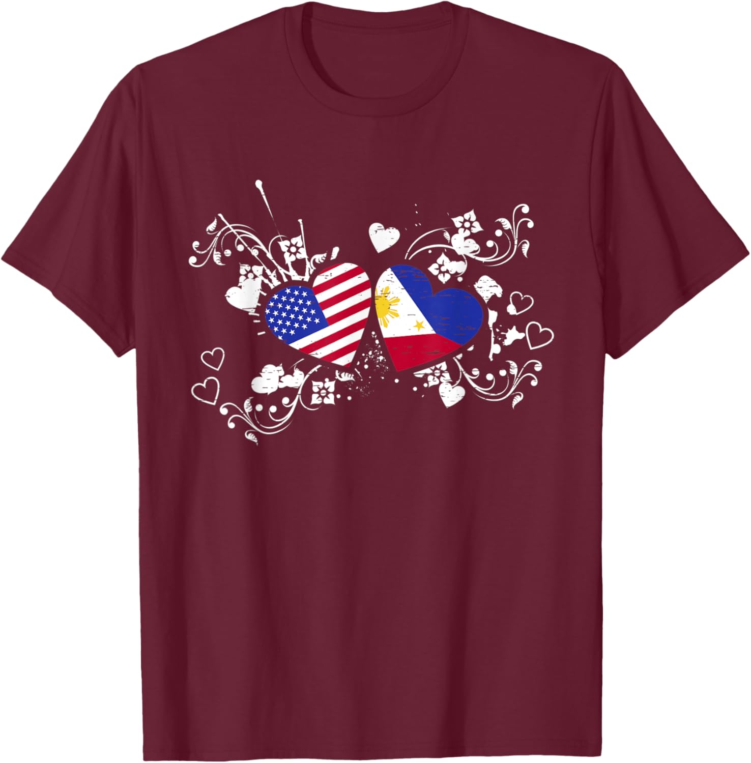 Philippines USA Flag Heart Filipino American for a Pinoy Men T-Shirt - T-Shirt | Maroon