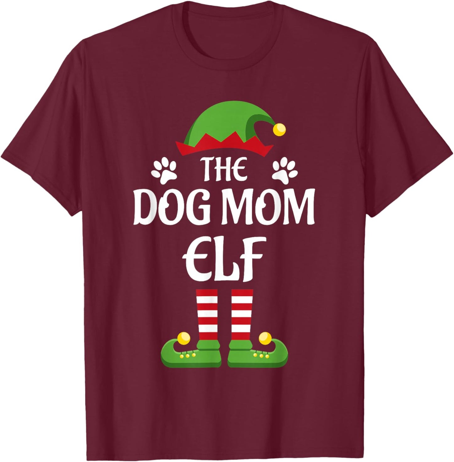 The Dog Mom Elf Family Matching Group Christmas T-Shirt - T-Shirt | Maroon