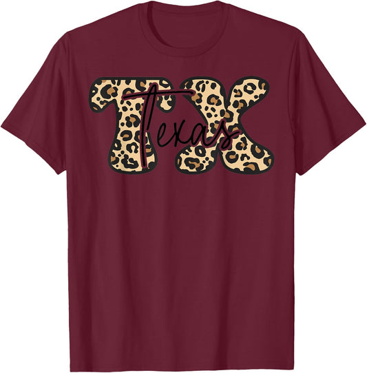Animal Print Texas Lone Star State Cowboy Howdy Longhorn T-Shirt - T-Shirt | Maroon