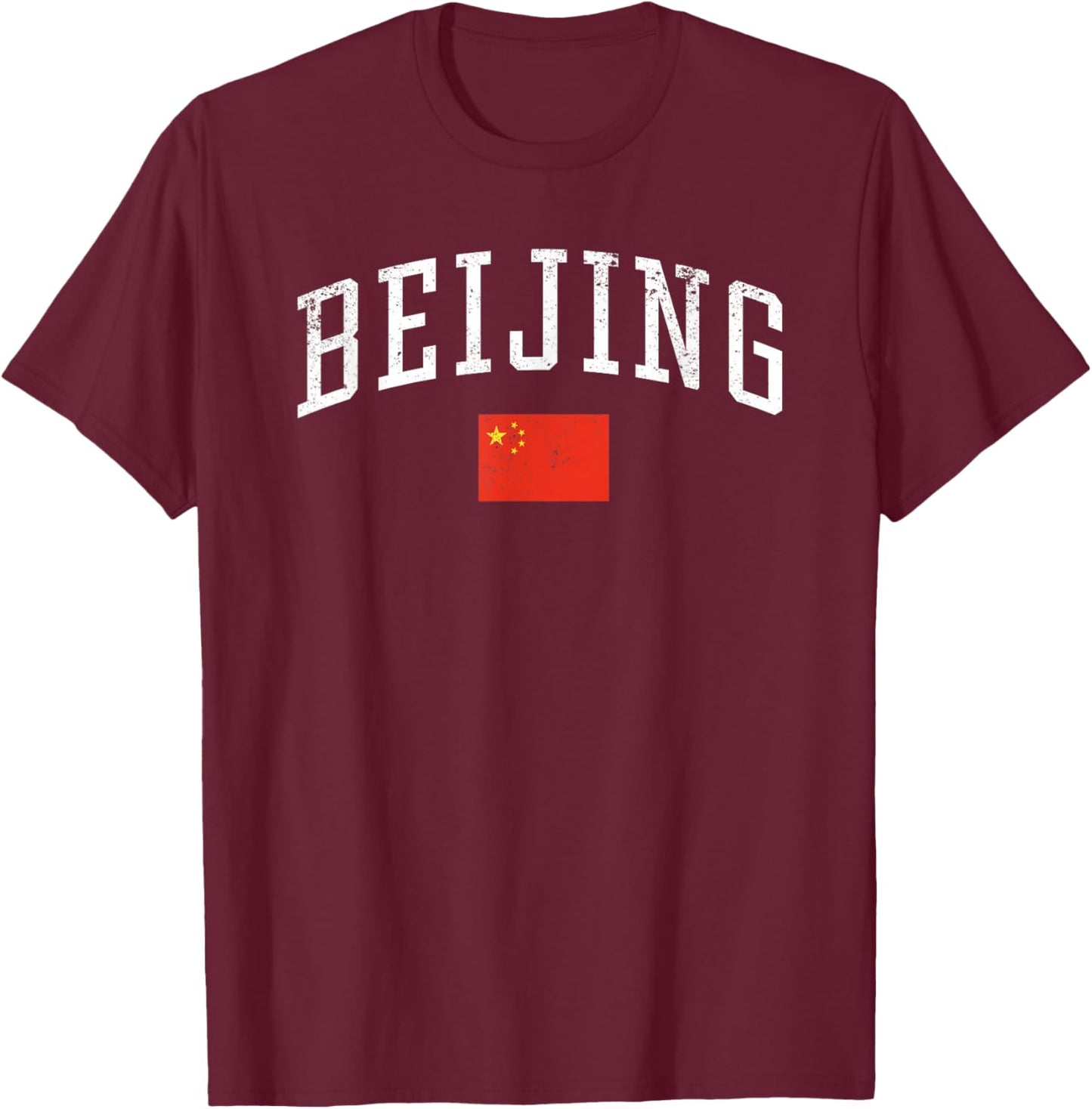 Vintage Beijing China Country Flag Souvenir Vacation T-Shirt - T-Shirt | Maroon