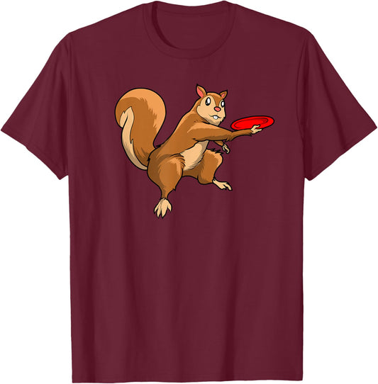 Disc Golf Squirrel - Frolf Frisbee Golf Disc T-Shirt - T-Shirt | Maroon