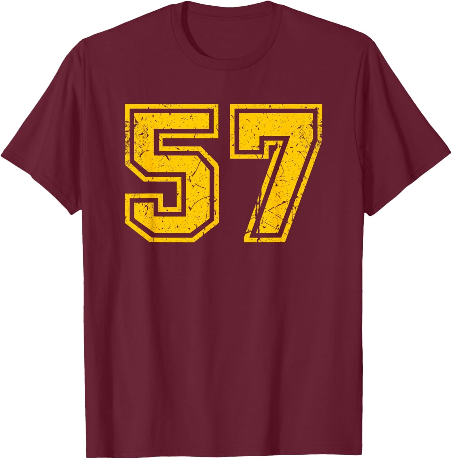 Number #57 Sport Yellow Vintage Number T-Shirt - T-Shirt | Maroon