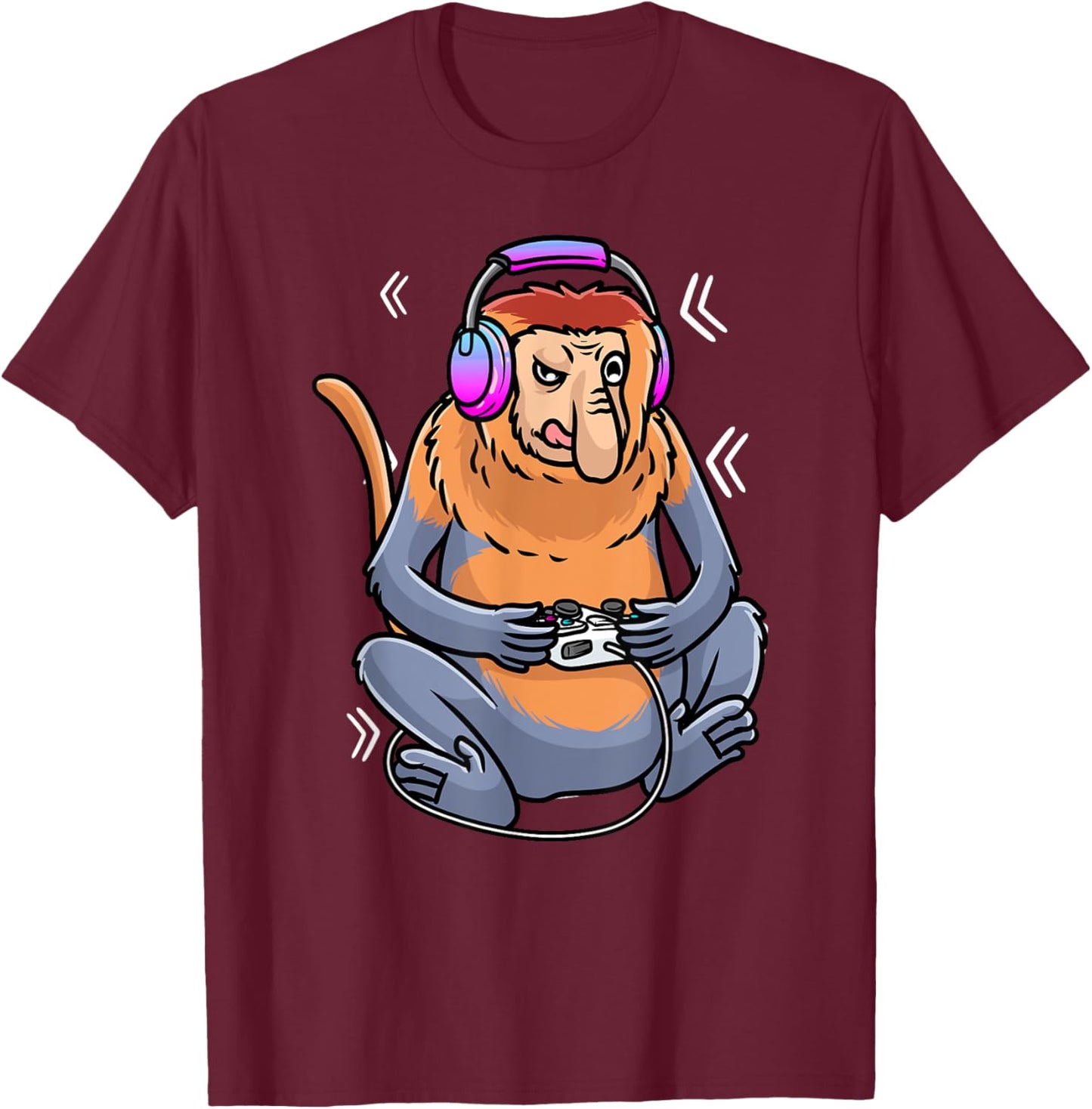Proboscis Monkey Video Game Gaming Gamer Long-Nosed Monkey T-Shirt - T-Shirt | Maroon