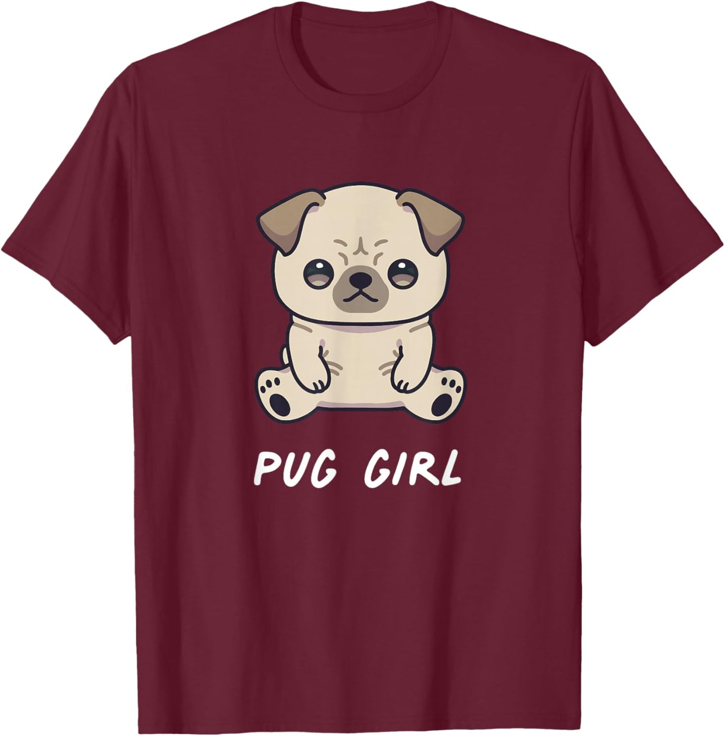 Pug Girl Cute Funny Kawaii Anime Dog Lover Owner Family T-Shirt - T-Shirt | Maroon
