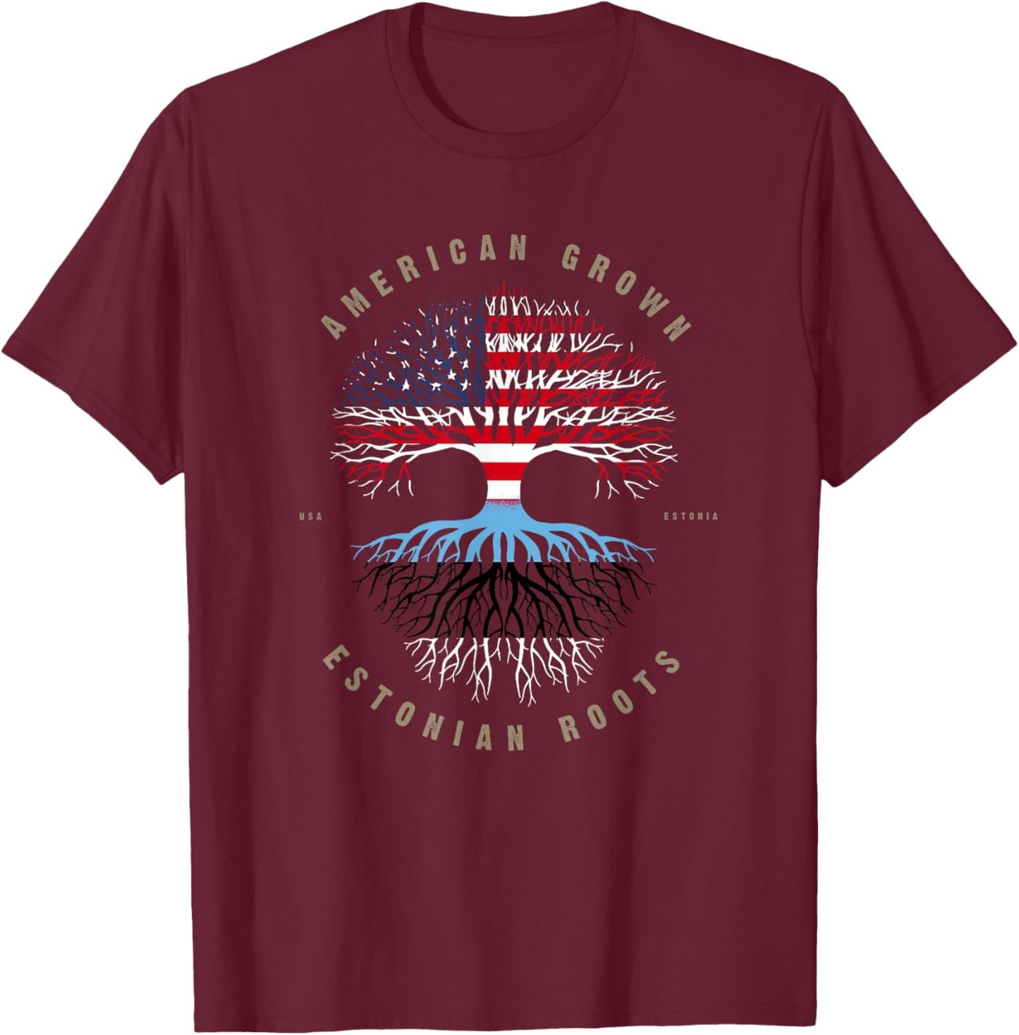American Grown Estonian Roots Estonia Flag T-Shirt - T-Shirt | Maroon