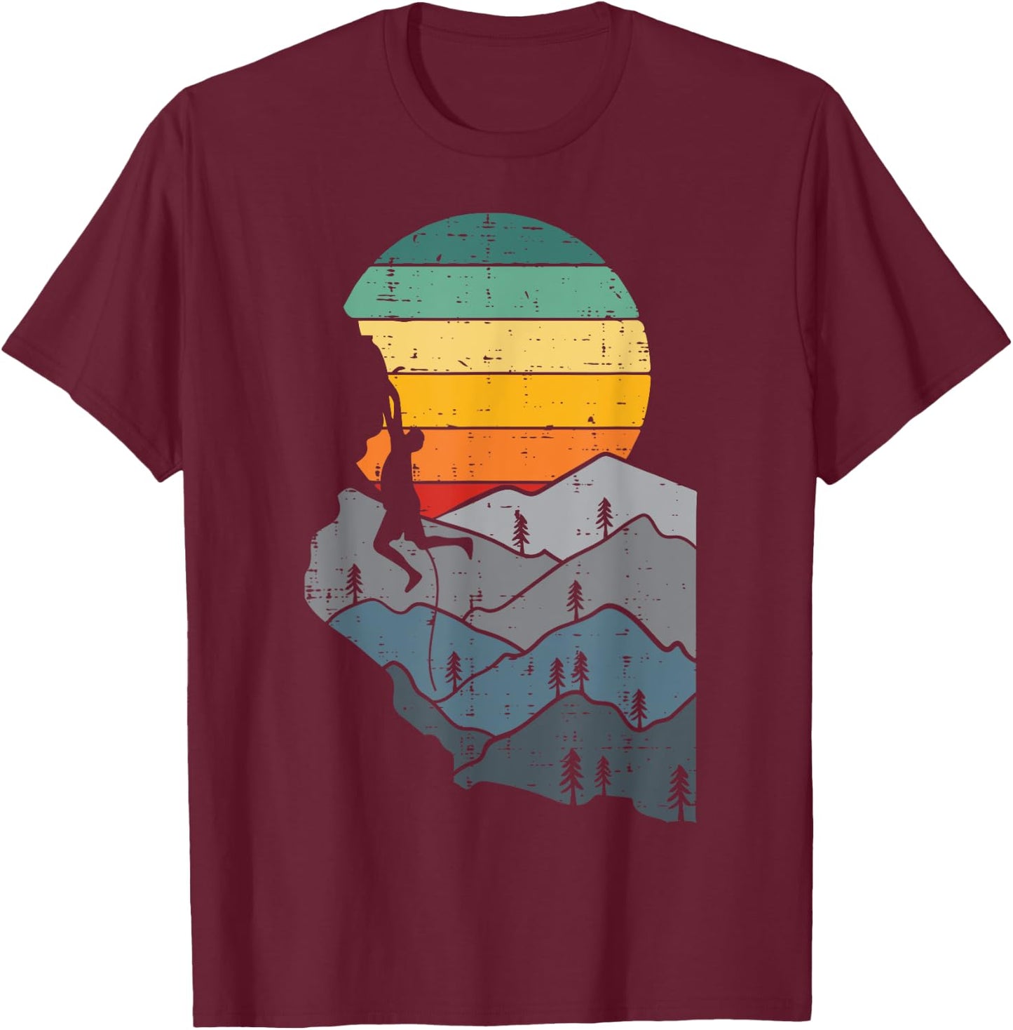 Mountain Climbing Retro Climber Mountaineer Men Women Kids T-Shirt - T-Shirt | Maroon