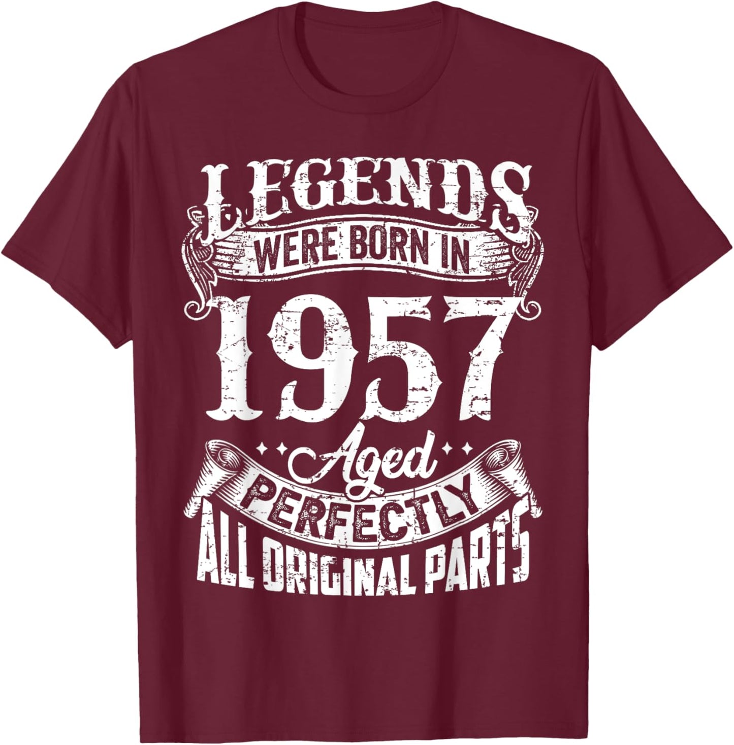 65 Years Old Vintage Legends Born In 1957 65th Birthday T-Shirt - T-Shirt | Maroon