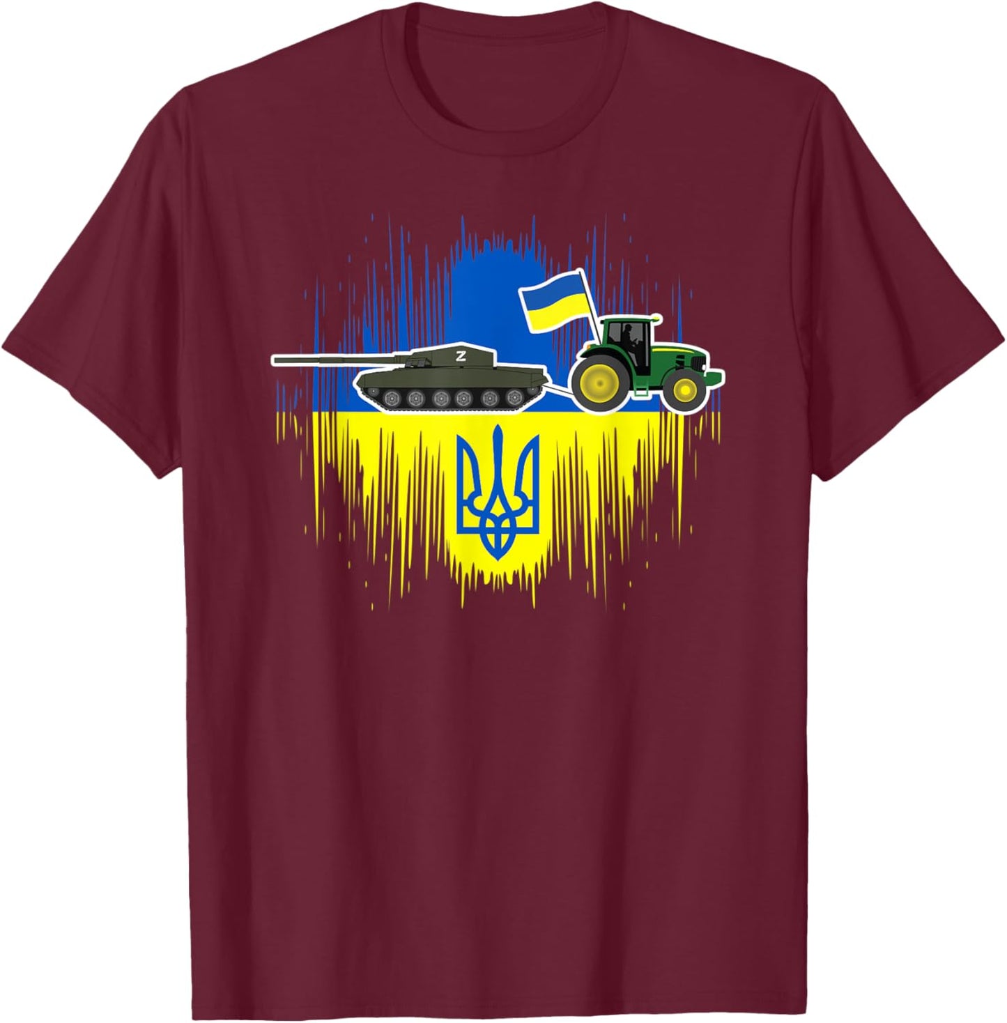 Funny Ukrainian Farmer Steals Tank Ukraine Flag Tryzub T-Shirt - T-Shirt | Maroon