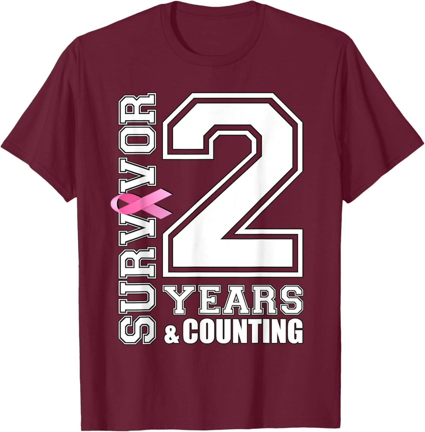 2 Years Breast Cancer Survivor Pink Ribbon Gifts T-Shirt - T-Shirt | Maroon