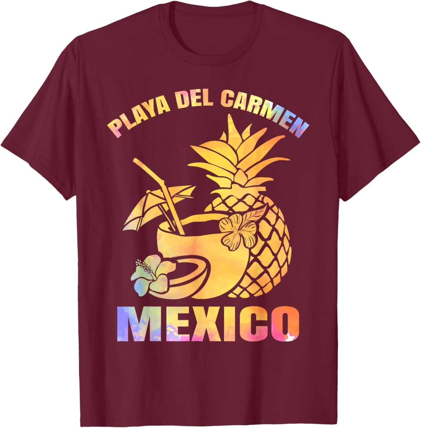 Summer Vacation Retro Sunset Mexico Playa Del Carmen Beach T-Shirt - T-Shirt | Maroon