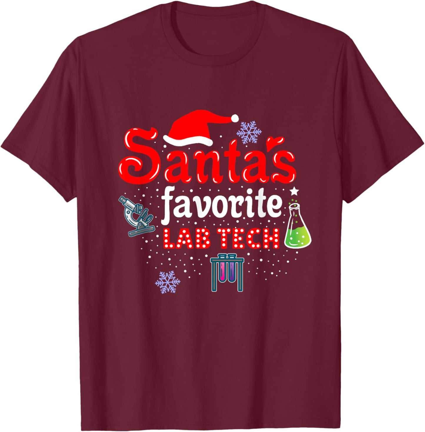 Santas Favorite Lab Tech Christmas T-Shirt - T-Shirt | Maroon