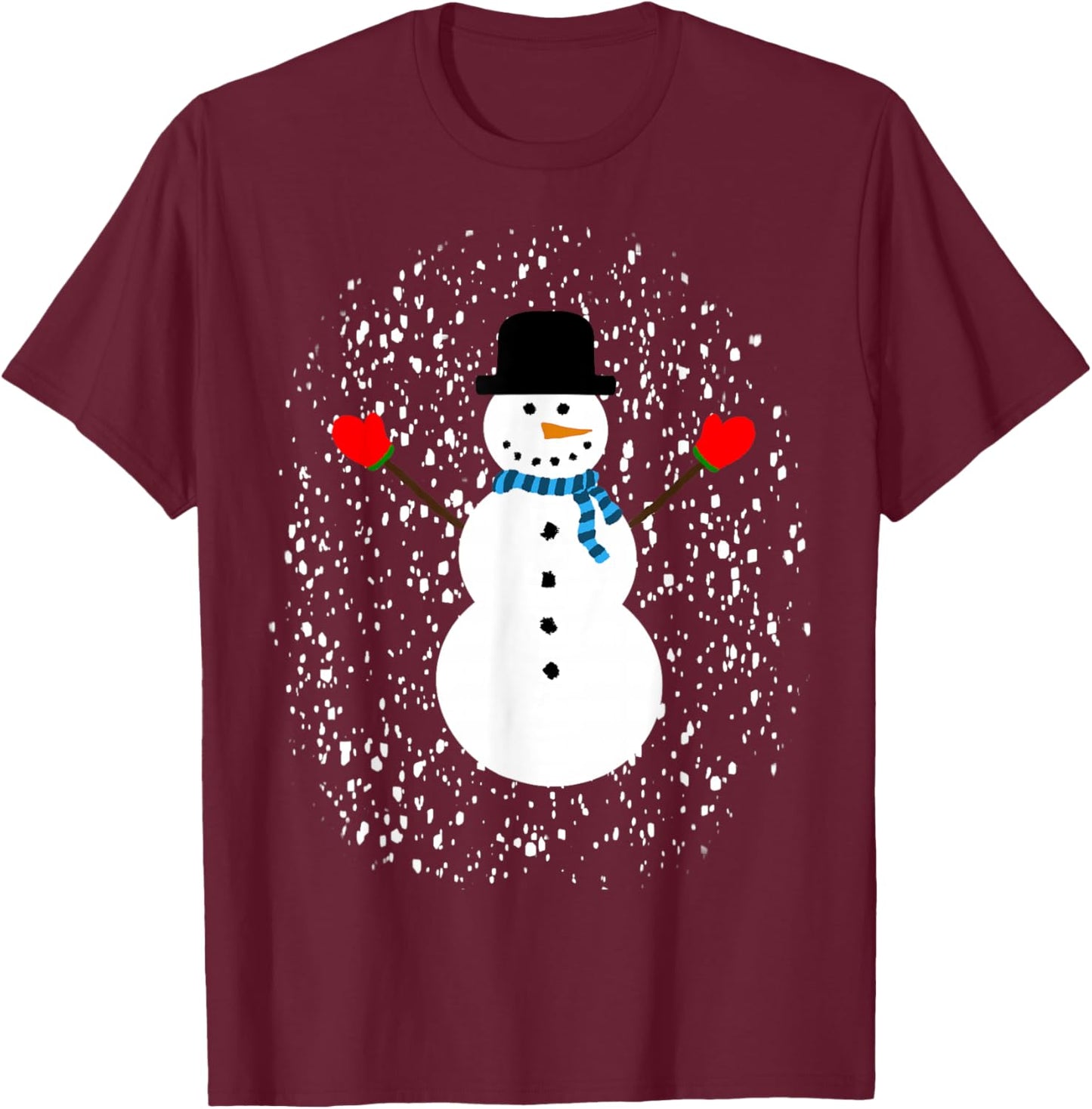 Biz Designs: Cute Snowman in a Snowy Winter Wonderland T-Shirt - T-Shirt | Maroon