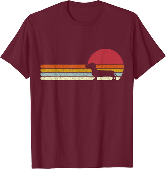 Dachshund Silhouette Sunset Dog Owners T-Shirt - T-Shirt | Maroon