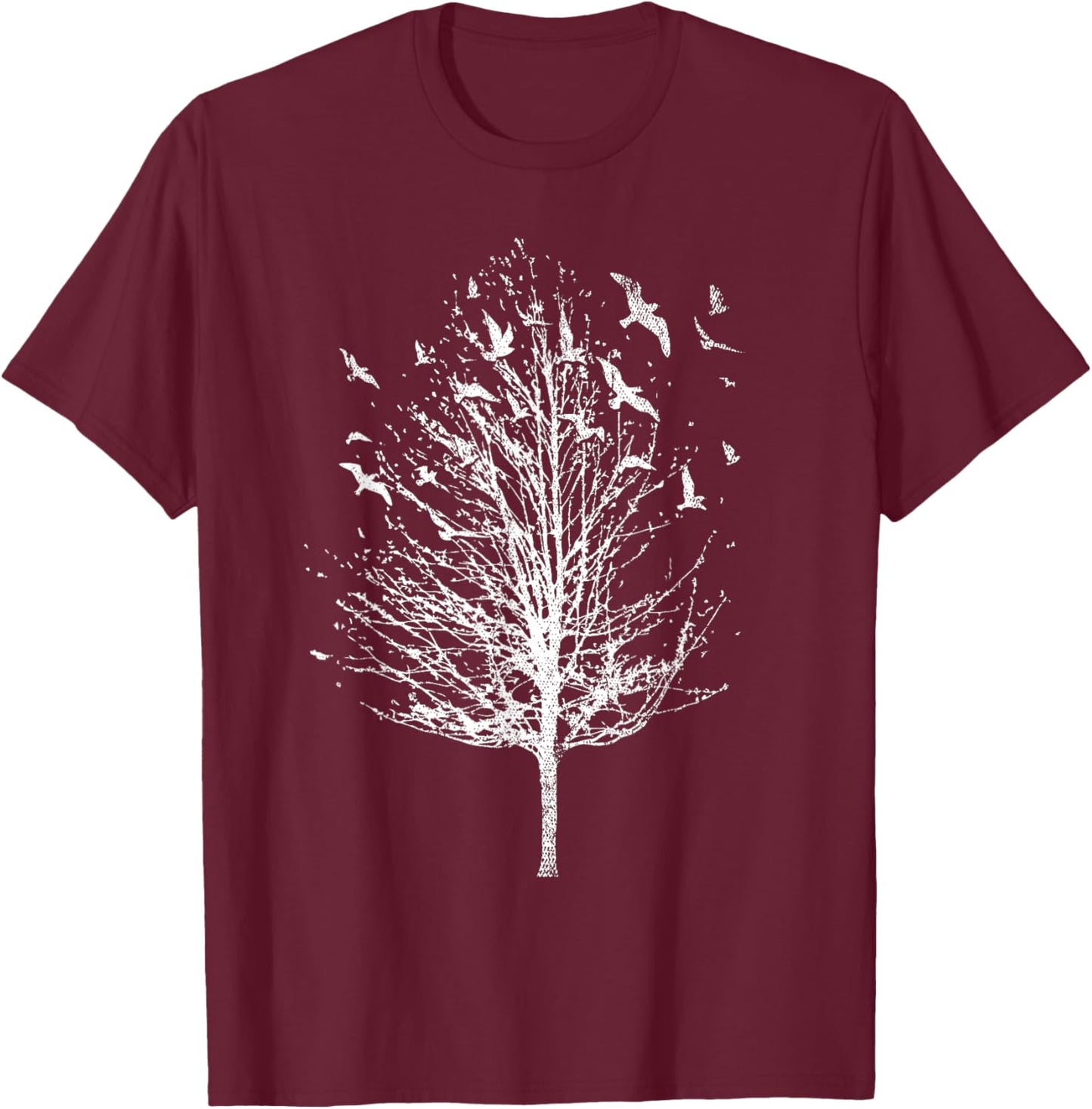 Forest Tree Flock Of Birds Outdoor Wildlife Nature T-Shirt - T-Shirt | Maroon