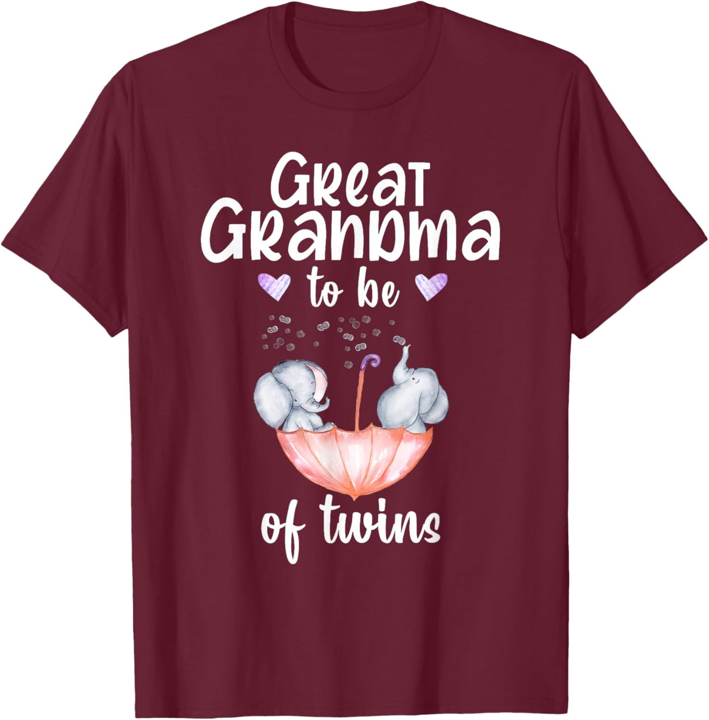 Great Grandma To Be Of Twins Baby Shower Elephant T-Shirt - T-Shirt | Maroon