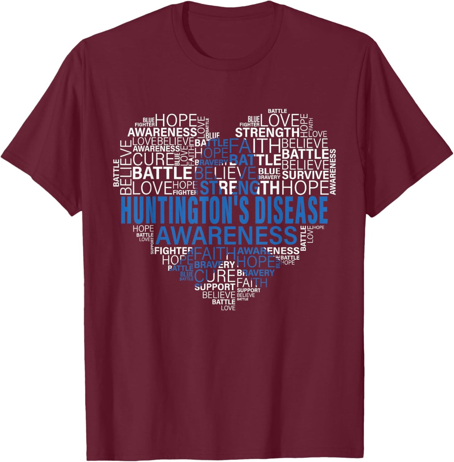 Huntington's Disease Awareness Hope Support Strong Warrior T-Shirt - T-Shirt | Maroon
