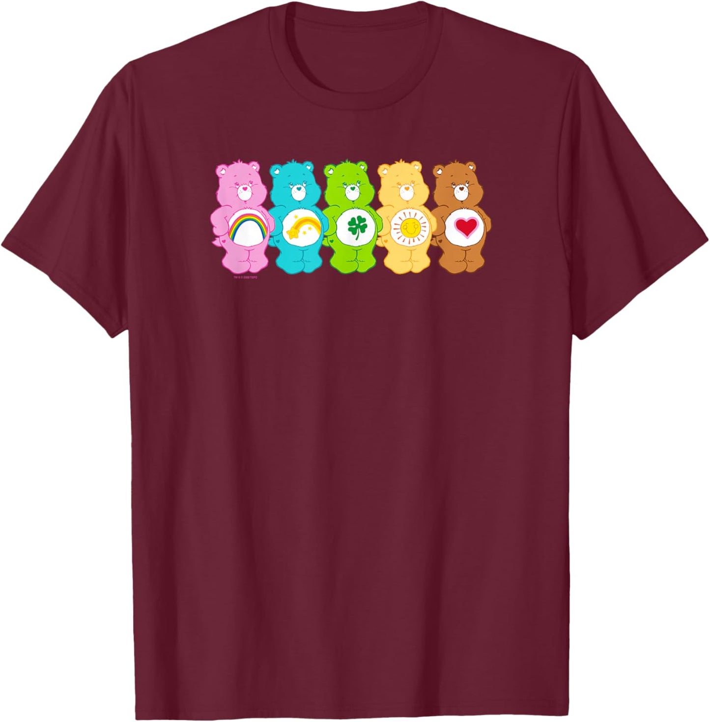 Care Bears Vintage Classic Rainbow Bears Group Line Up T-Shirt - T-Shirt | Maroon