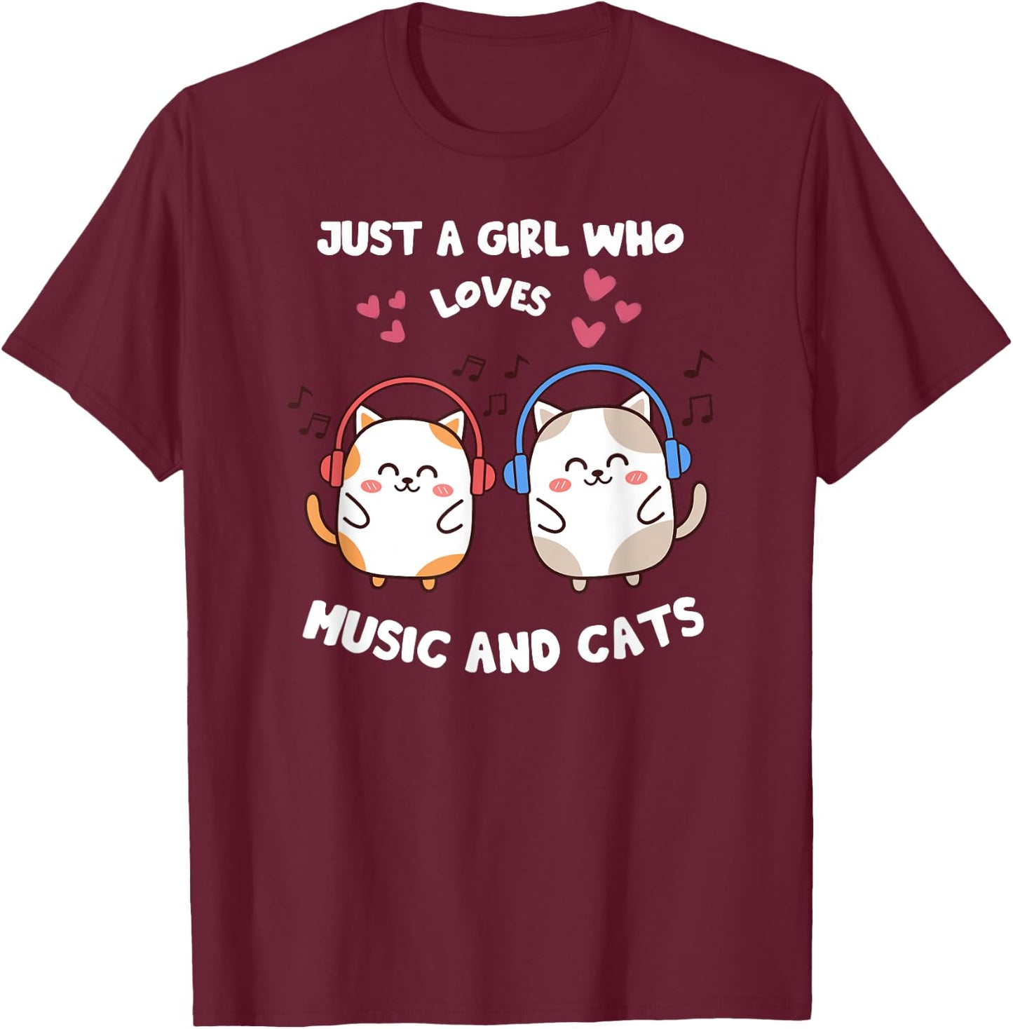 Just A Girl Who Loves Music And Cats Singing Design T-Shirt - T-Shirt | Maroon