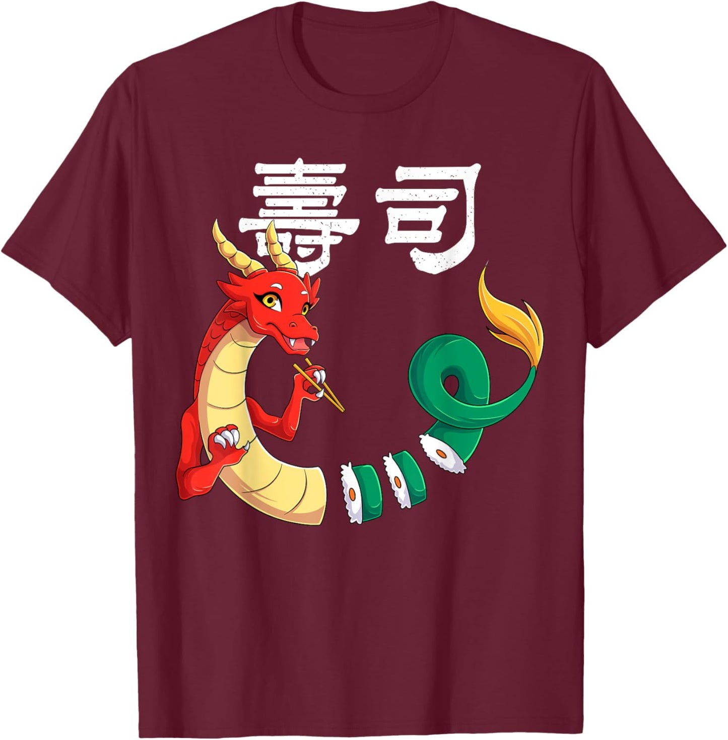 Sushi Dragon Roll Japanese Food Kawaii Dragon Anime Sushi T-Shirt - T-Shirt | Maroon