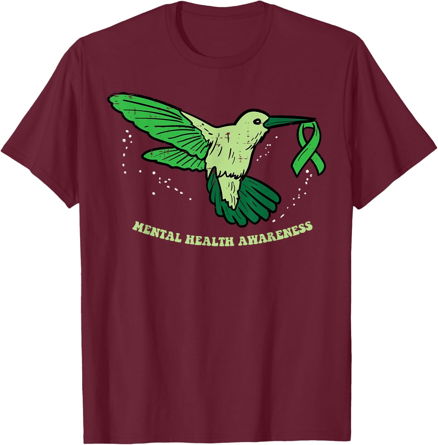 Mental Health Ribbon Bird Aware Hummingbird Men Women Kids T-Shirt - T-Shirt | Maroon