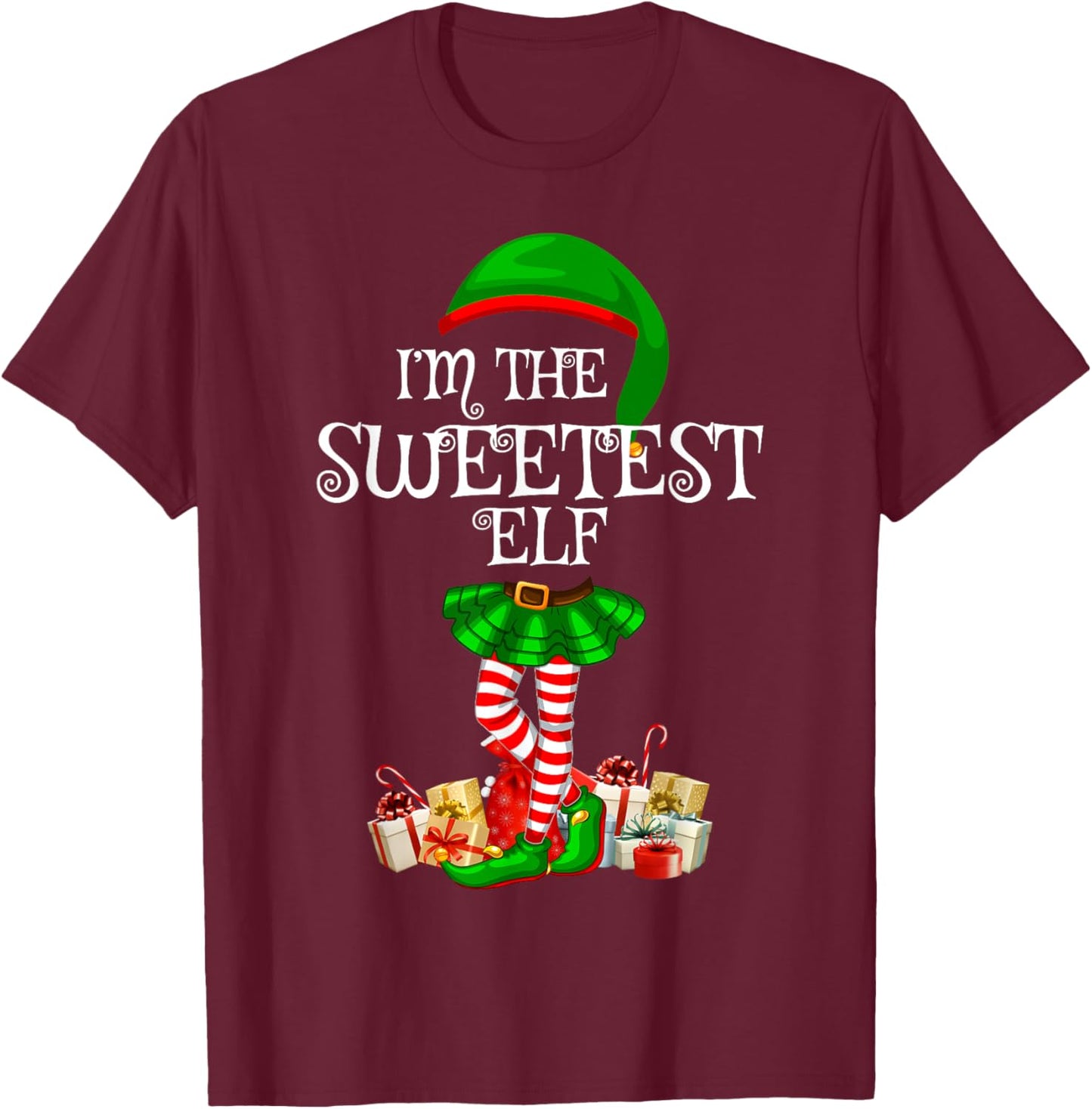 Matching Family Group I'm The Sweetest Elf Christmas T-Shirt - T-Shirt | Maroon
