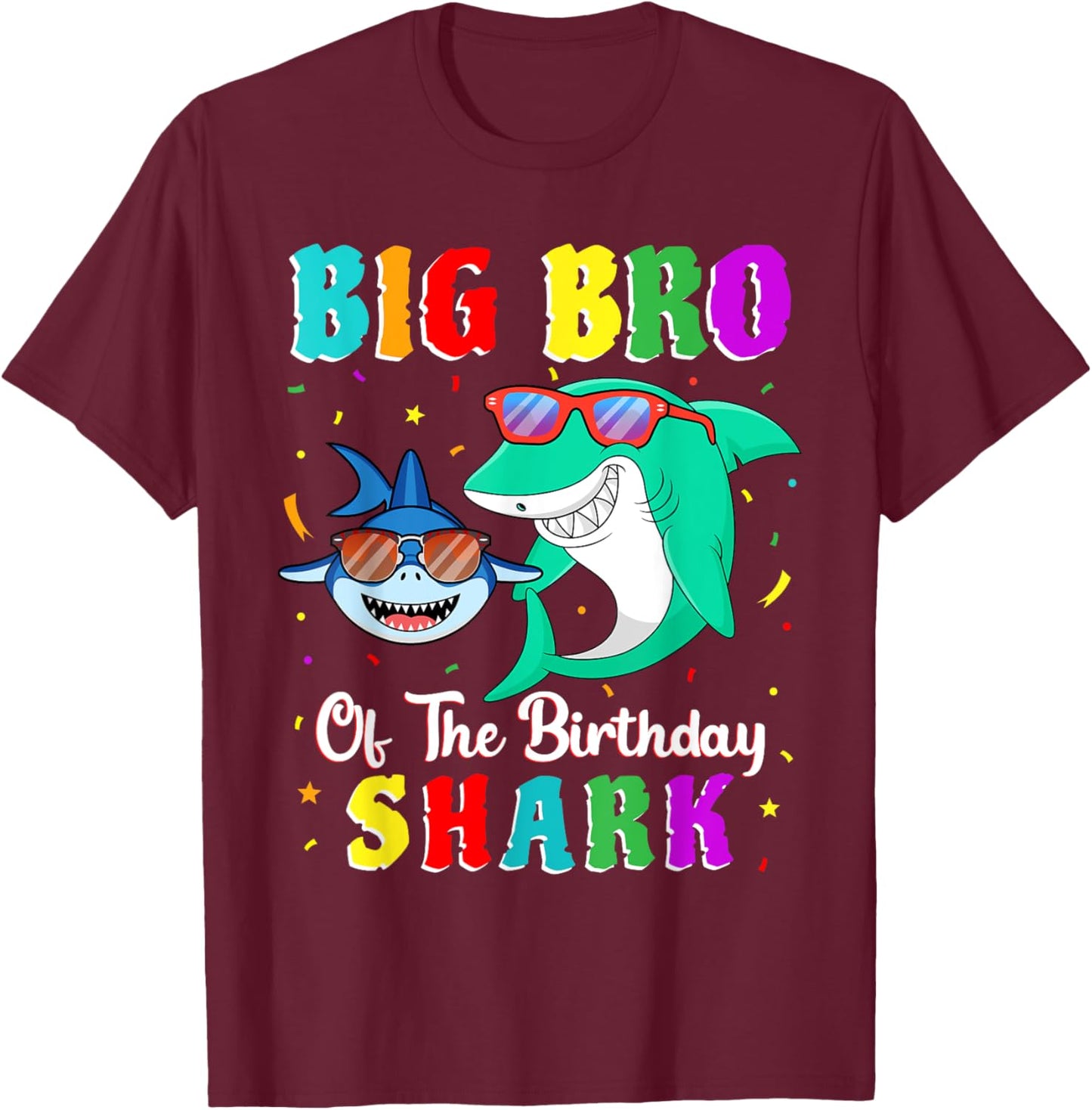 Big Bro Of The Shark Birthday Family Birthday Little Brother T-Shirt - T-Shirt | Maroon