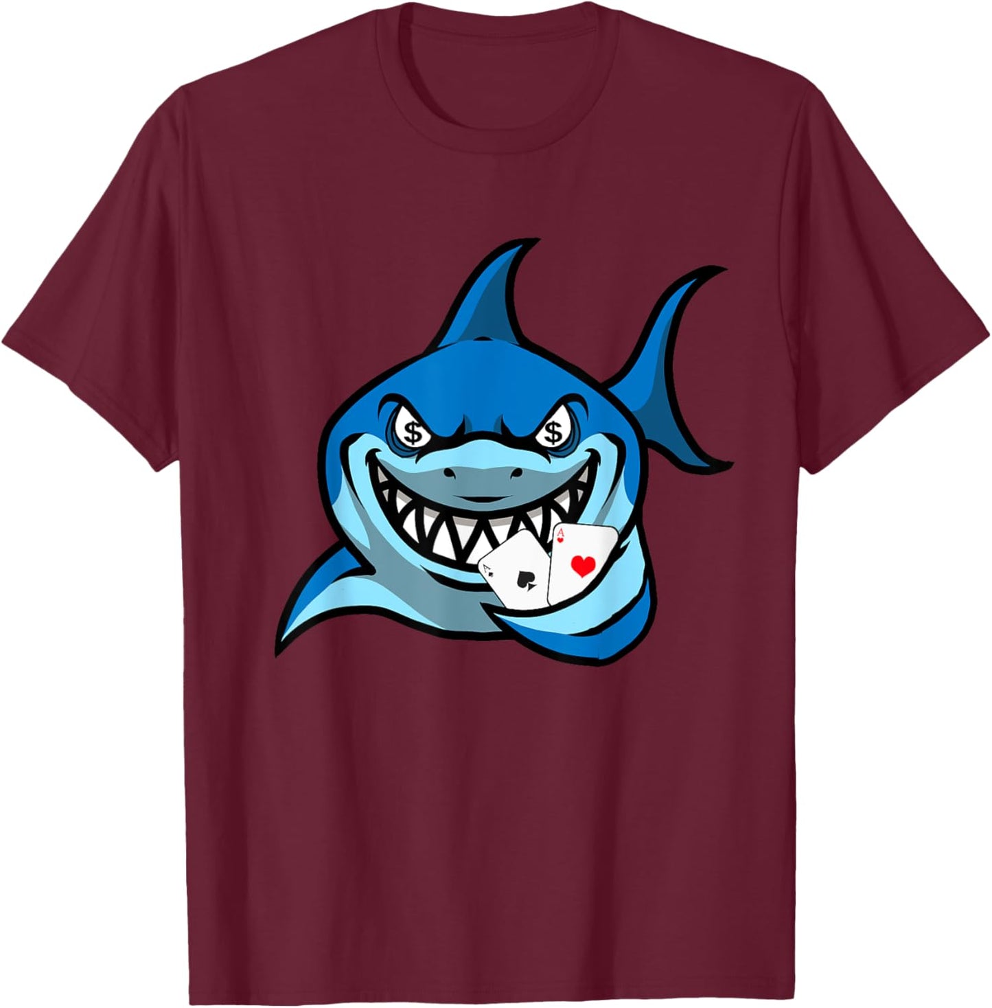 Poker Ace Of Spades Hearts Shark - Texas Hold'Em Poker T-Shirt - T-Shirt | Maroon