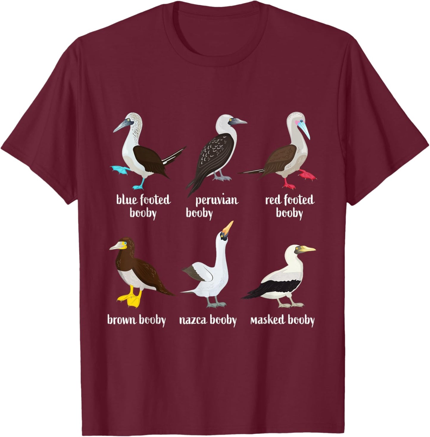 Types of Booby Birds galapagos islands wildlife T-Shirt - T-Shirt | Maroon