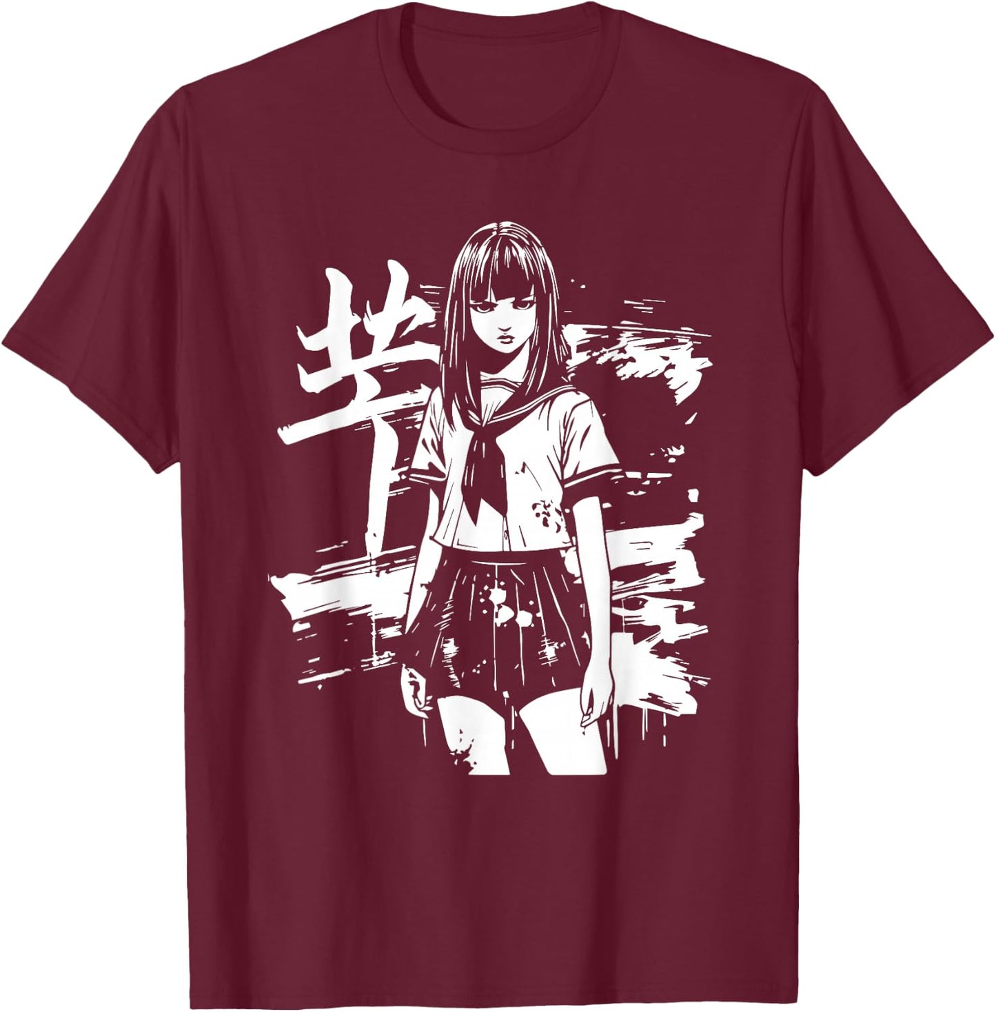 Anime Horror Girl Aesthetic Soft Grunge Waifu Japanese Otaku T-Shirt - T-Shirt | Maroon