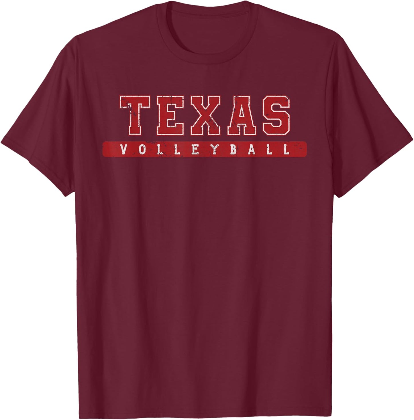 Texas Volleyball Red Vintage Text T-Shirt - T-Shirt | Maroon