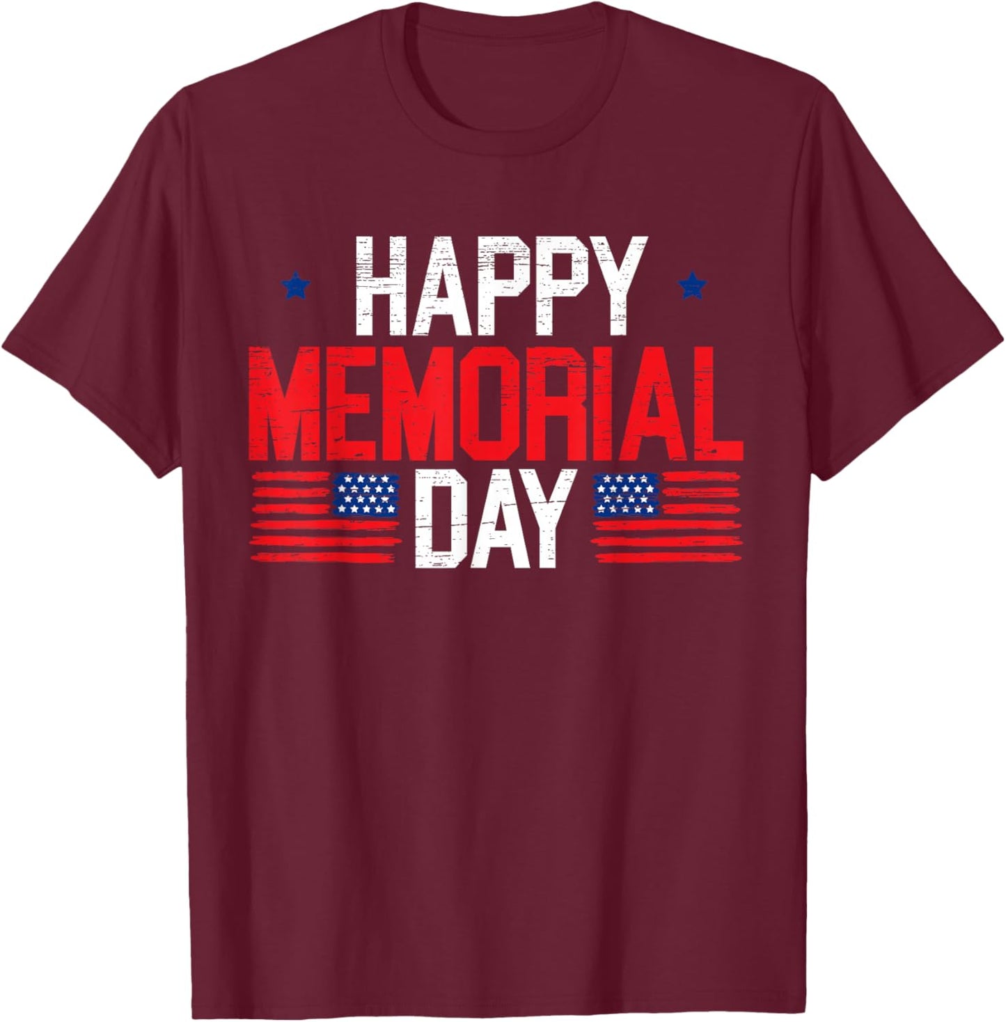 Happy Memorial Day USA Flag American Patriotic Armed Forces T-Shirt - T-Shirt | Maroon
