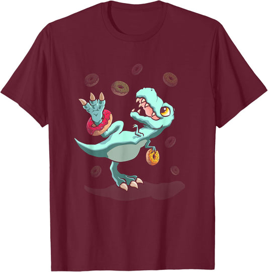 Dinosaur Donut Dino Doughnut Birthday Kids T-rex T-Shirt - T-Shirt | Maroon