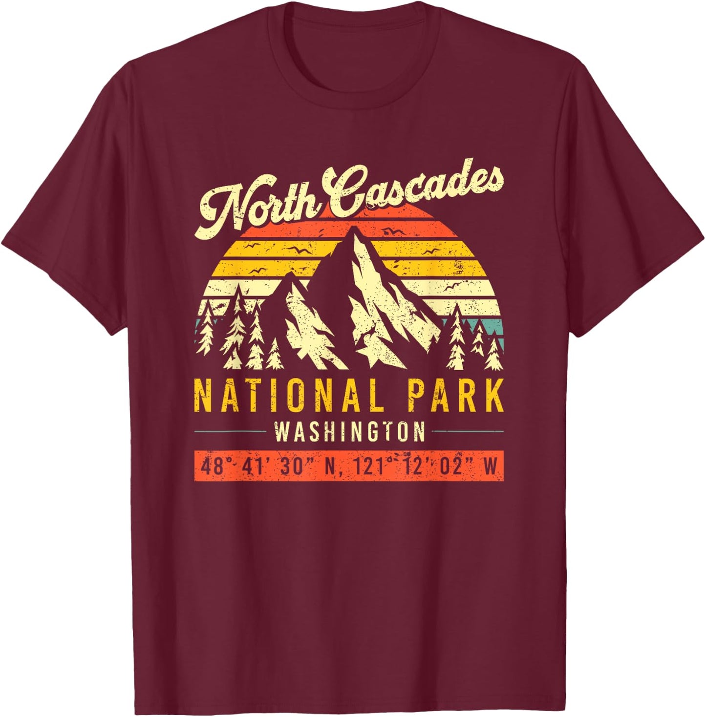 North Cascades Washington Vintage Retro National Park T-Shirt - T-Shirt | Maroon