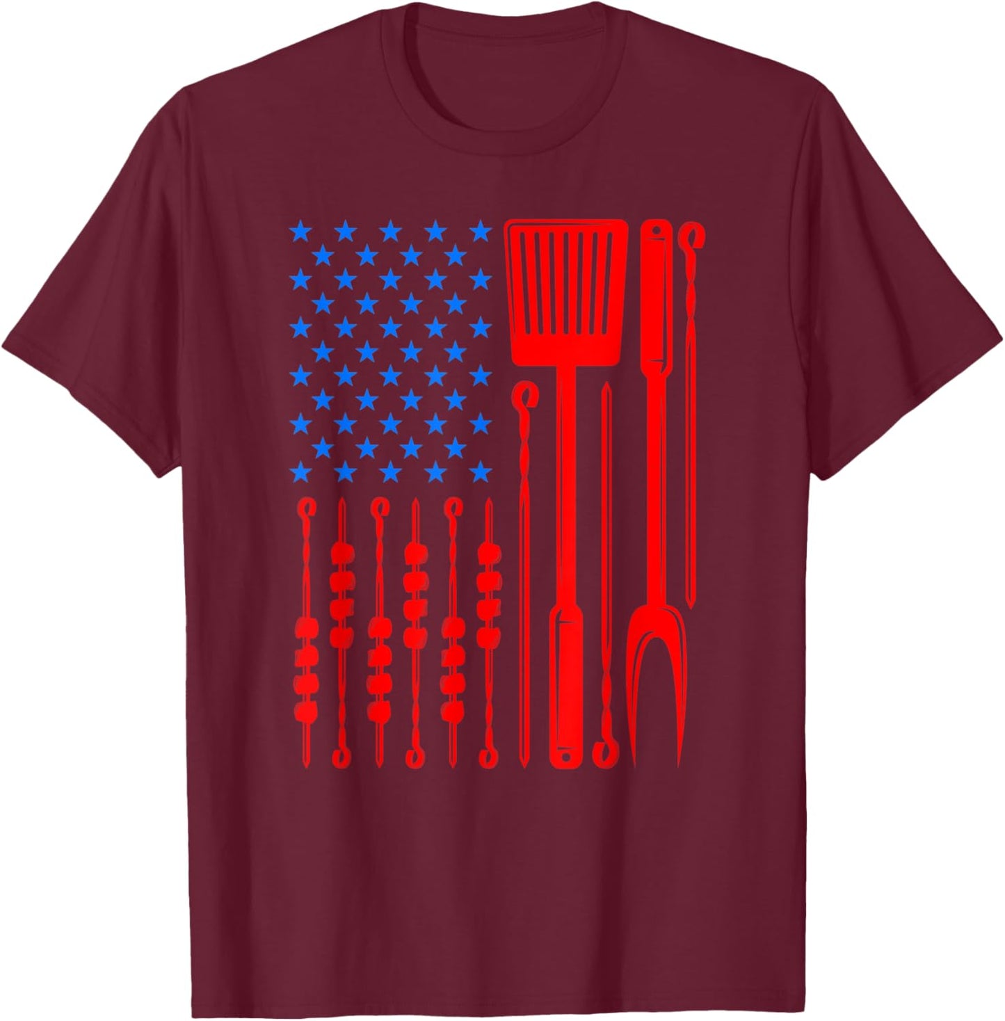 Barbecue Son Dad Husband Fathers Day Funny American Flag Men T-Shirt - T-Shirt | Maroon
