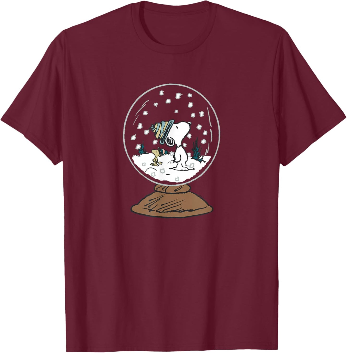 Peanuts Snoopy Woodstock Snowglobe T-Shirt - T-Shirt | Maroon