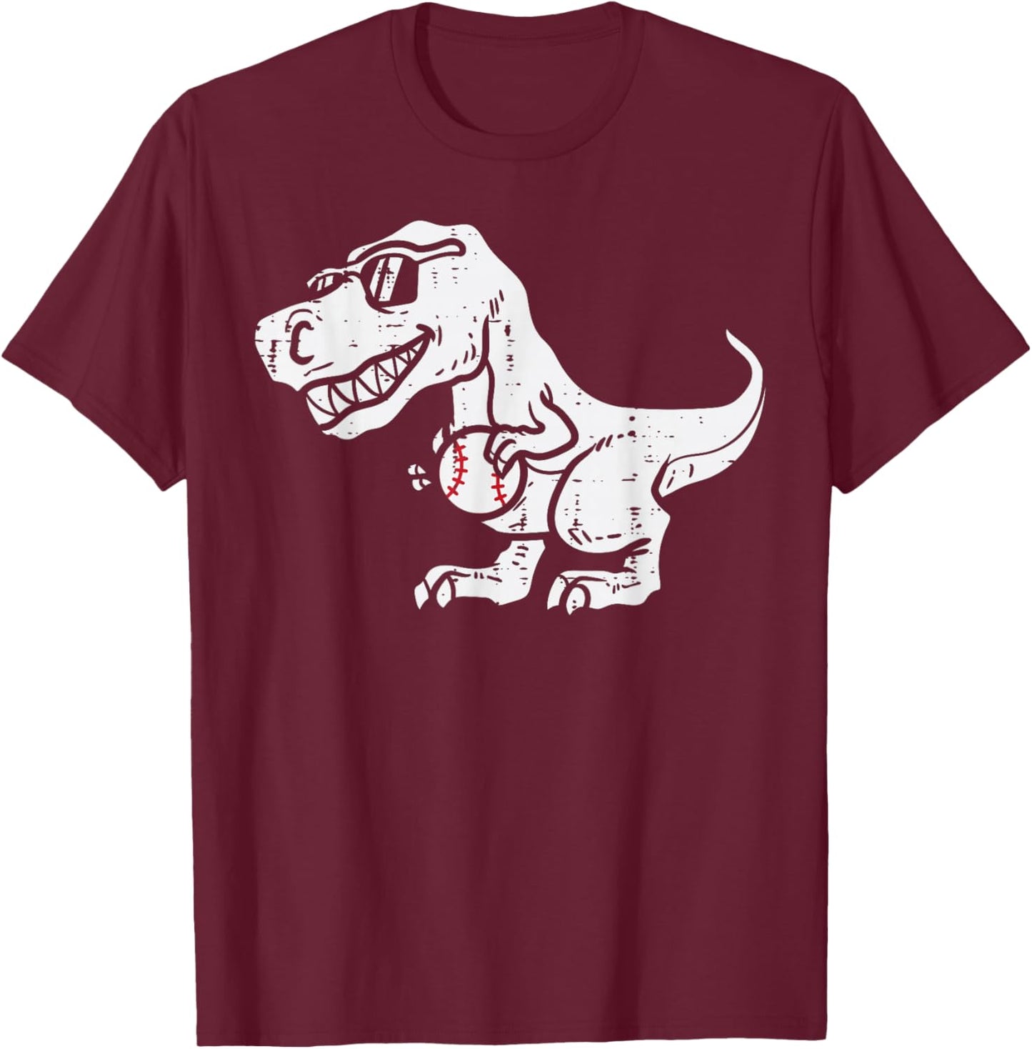 Trex Dinosaur Baseball Cute Sports Catcher Player Kids Boys T-Shirt - T-Shirt | Maroon